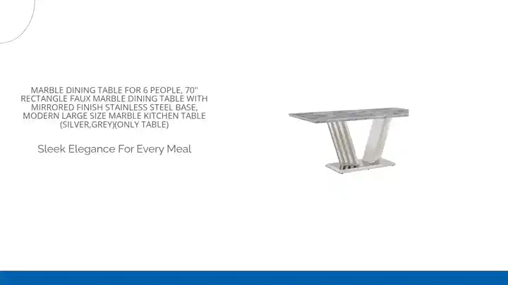 Marble Dining Table for 6 People, 70&#039;&#039; Rectangle Faux Marble Dining Table with Mirrored Finish Stainless Steel Base, Modern Large Size Marble Kitchen Table (Silver,Grey)(only table) by@Outfy