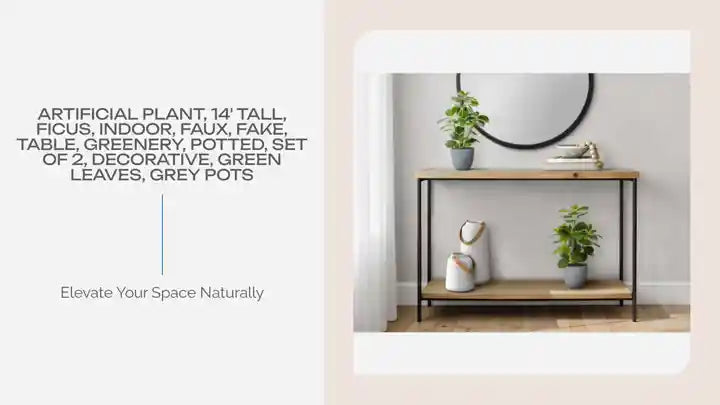 Artificial Plant, 14&#039; Tall, Ficus, Indoor, Faux, Fake, Table, Greenery, Potted, Set Of 2, Decorative, Green Leaves, Grey Pots by@Outfy