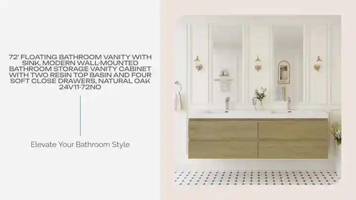 72&#039; Floating Bathroom Vanity with Sink, Modern Wall-Mounted Bathroom Storage Vanity Cabinet with Two Resin Top Basin and Four Soft Close Drawers, Natural Oak 24V11-72NO by@Outfy