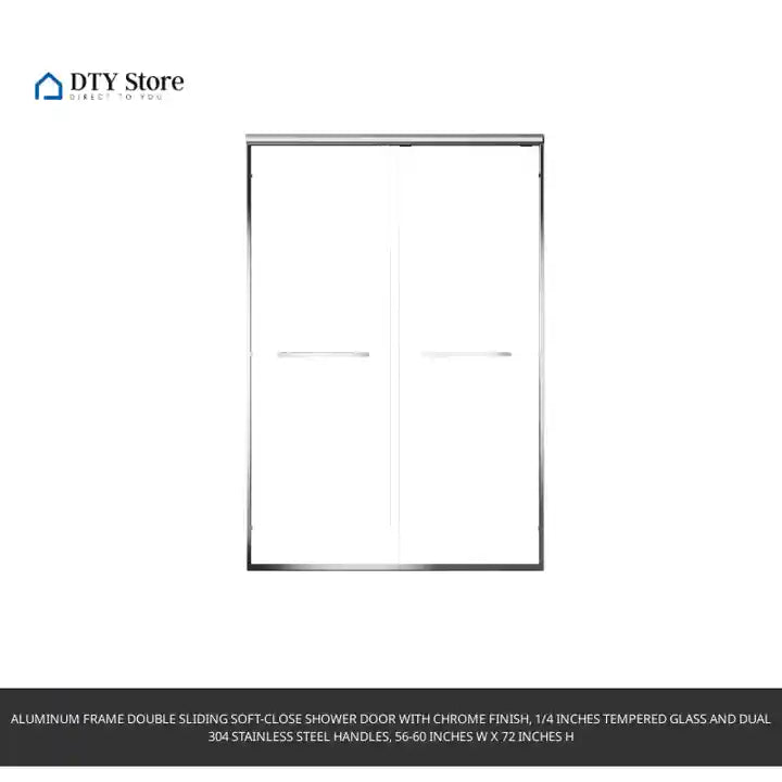 Aluminum Frame Double Sliding Soft-Close Shower Door with Chrome Finish, 1/4 Inches Tempered Glass and Dual 304 Stainless Steel Handles, 56-60 inches W x 72 inches H by@Outfy