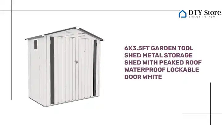6X3.5FT Garden Tool Shed Metal Storage Shed with Peaked Roof Waterproof Lockable Door White by@Outfy