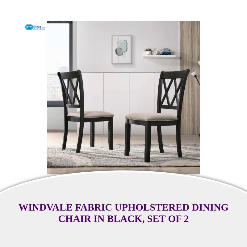Windvale Fabric Upholstered Dining Chair in Black, Set of 2 by@Outfy