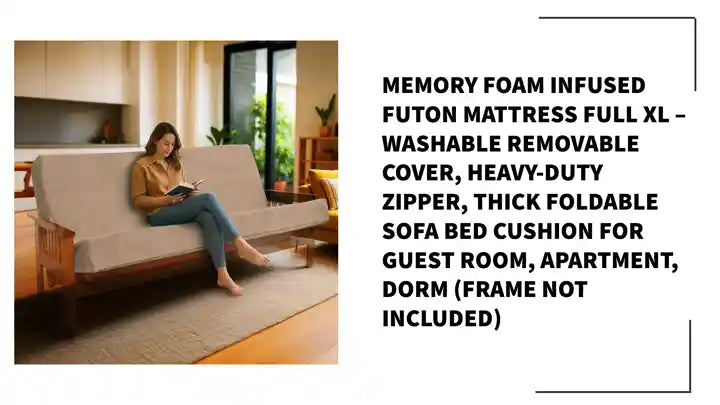 Memory Foam Infused Futon Mattress Full XL &ndash; Washable Removable Cover, Heavy-Duty Zipper, Thick Foldable Sofa Bed Cushion for Guest Room, Apartment, Dorm (Frame NOT Included) by@Outfy