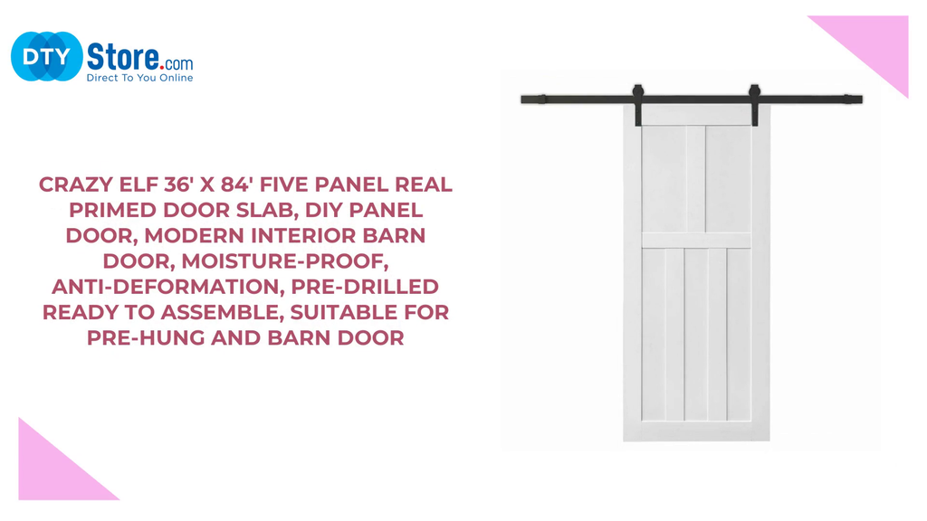 CRAZY ELF 36&#039; x 84&#039; Five Panel Real Primed Door Slab, DIY Panel Door, Modern Interior Barn Door, Moisture-proof, Anti-deformation, Pre-Drilled Ready to Assemble, Suitable for Pre-hung and Barn Door by@Outfy