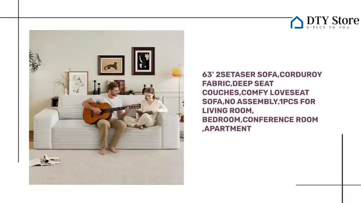 63' 2Setaser Sofa,Corduroy Fabric,Deep Seat Couches,Comfy Loveseat Sofa,No Assembly,1pcs for Living room, Bedroom,Conference room ,Apartment by@Outfy