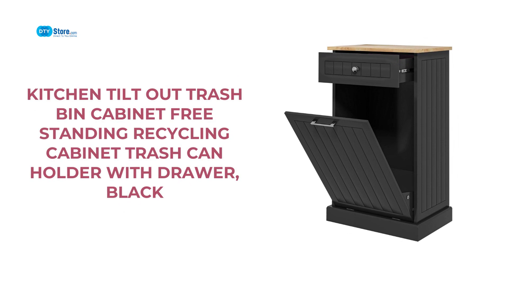 Kitchen Tilt Out Trash Bin Cabinet Free Standing Recycling Cabinet Trash Can Holder With Drawer, Black by@Outfy
