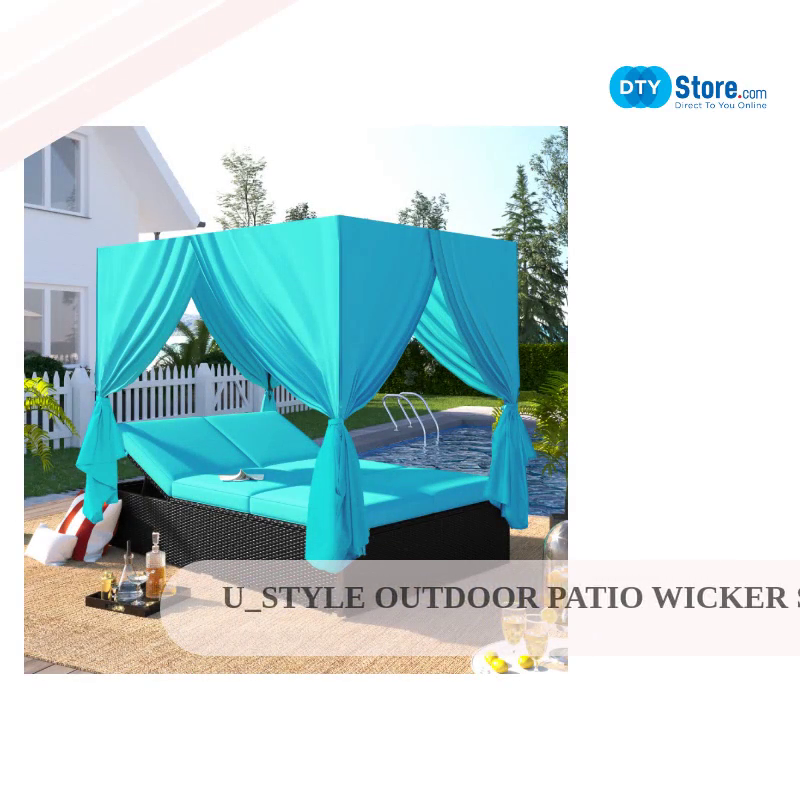 U_STYLE Outdoor Patio Wicker Sunbed Daybed with Cushions, Adjustable Seats by@Outfy