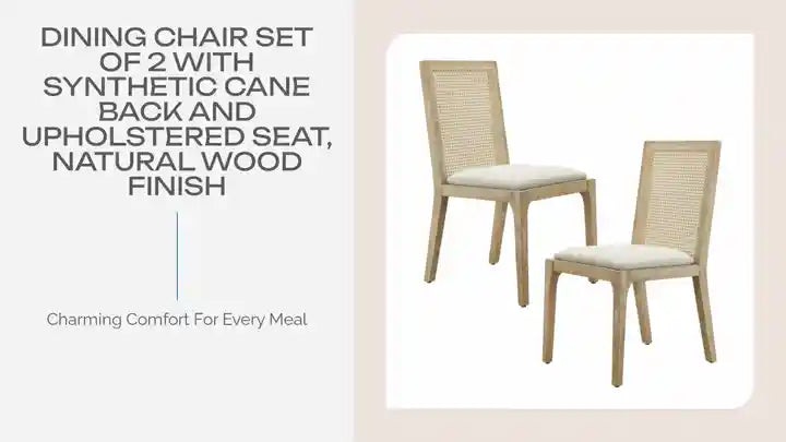Dining Chair Set of 2 with Synthetic Cane Back and Upholstered Seat, Natural Wood Finish by@Outfy
