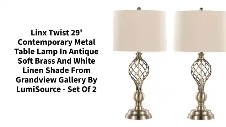 Linx Twist 29&#039; Contemporary Metal Table Lamp in Antique Soft Brass and White Linen Shade from Grandview Gallery by LumiSource - Set of 2 by@Outfy