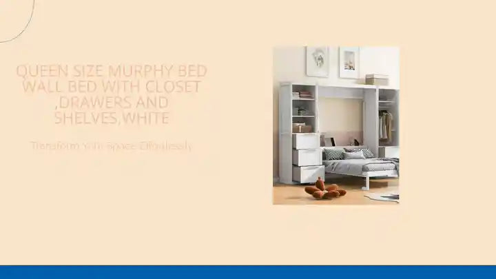 Queen Size Murphy Bed Wall Bed with Closet ,Drawers and Shelves,White by@Outfy
