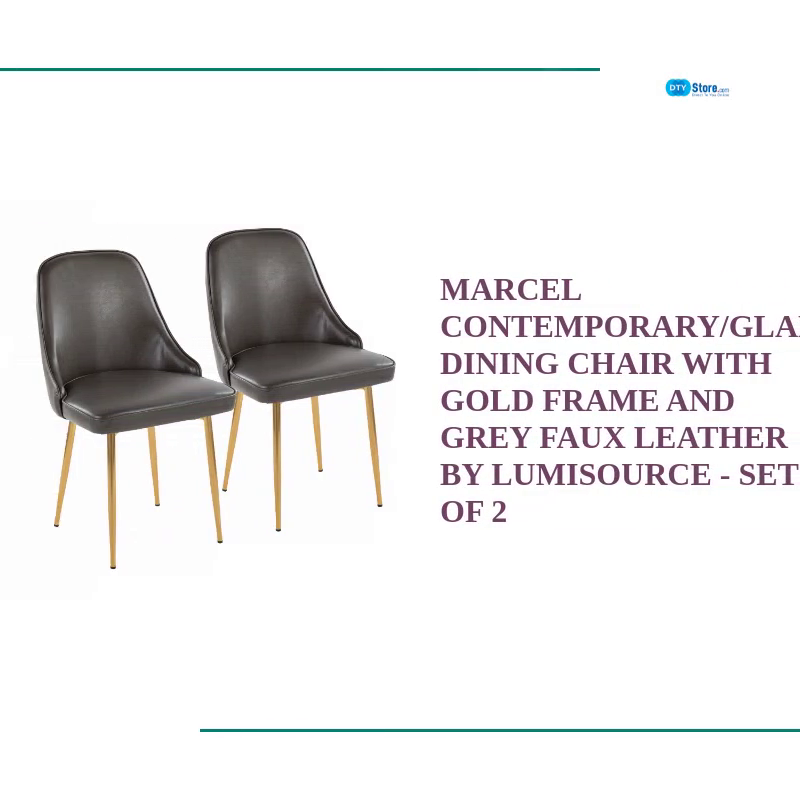 Marcel Contemporary/Glam Dining Chair with Gold Frame and Grey Faux Leather by LumiSource - Set of 2 by@Outfy