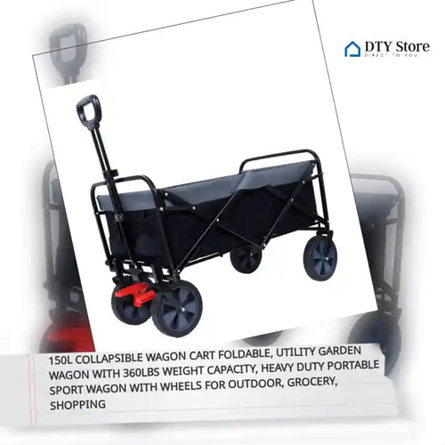 150L Collapsible Wagon Cart Foldable, Utility Garden Wagon with 360lbs Weight Capacity, Heavy Duty Portable Sport Wagon with Wheels for Outdoor, Grocery, Shopping - Image 24