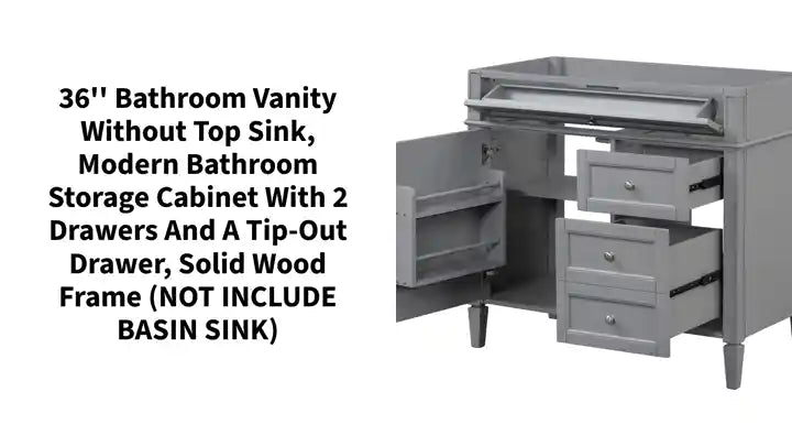36&#039;&#039; Bathroom Vanity without Top Sink, Modern Bathroom Storage Cabinet with 2 Drawers and a Tip-out Drawer, Solid Wood Frame (NOT INCLUDE BASIN SINK) by@Outfy