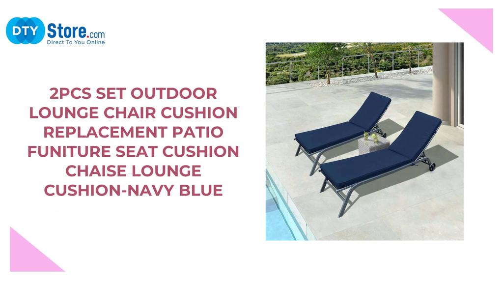 2PCS Set Outdoor Lounge Chair Cushion Replacement Patio Funiture Seat Cushion Chaise Lounge Cushion-Navy Blue by@Outfy