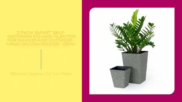 2-Pack Smart Self-watering Square Planter for Indoor and Outdoor - Hand Woven Wicker - Gray by@Outfy