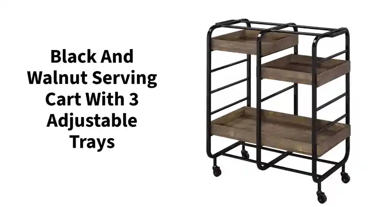 Black and Walnut Serving Cart with 3 Adjustable Trays by@Outfy