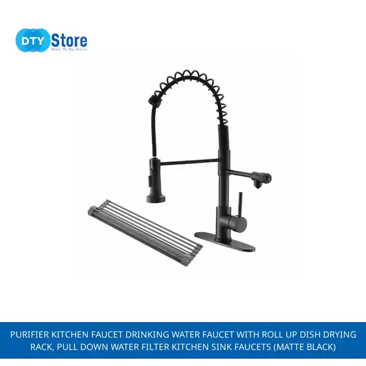 Purifier Kitchen Faucet Drinking Water Faucet With Roll Up Dish Drying Rack, Pull Down Water Filter Kitchen Sink Faucets (Matte Black) by@Outfy