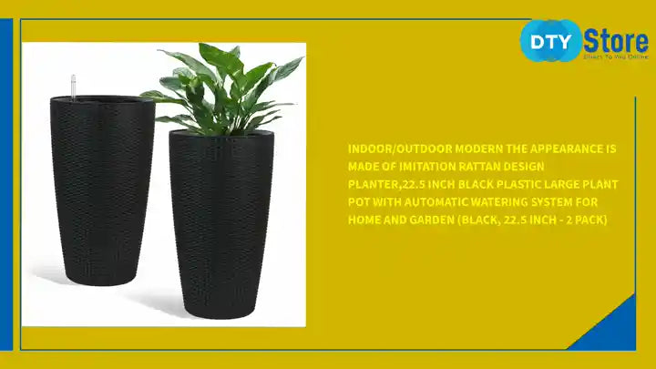 Indoor/Outdoor Modern The appearance is made of imitation rattan Design Planter,22.5 inch Black Plastic Large Plant Pot With Automatic Watering System for Home and Garden (Black, 22.5 inch - 2 Pack) by@Outfy