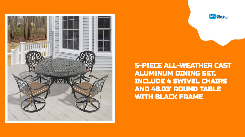 5-Piece All-Weather Cast Aluminum Dining Set, Include 4 Swivel Chairs and 48.03&#039; Round Table With Black Frame by@Outfy
