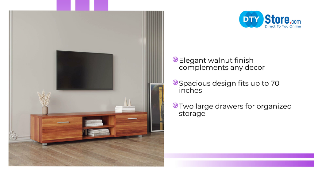 Walnut TV Stand for 70 Inch TV Stands, Media Console Entertainment Center Television Table, 2 Storage Cabinet with Open Shelves for Living Room Bedroom by@Outfy