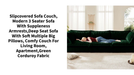 Slipcovered Sofa Couch, Modern 3 Seater Sofa with Suppleness Armrests,Deep Seat Sofa with Soft Multiple Big Pillows, Comfy Couch for Living Room, Apartment,Green Corduroy Fabric by@Outfy