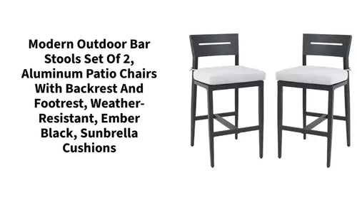 Modern Outdoor Bar Stools Set of 2, Aluminum Patio Chairs with Backrest and Footrest, Weather-Resistant, Ember Black, Sunbrella Cushions - Image 10