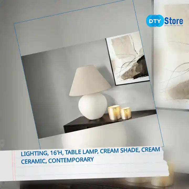 Lighting, 16&#039;h, Table Lamp, Cream Shade, Cream Ceramic, Contemporary by@Outfy