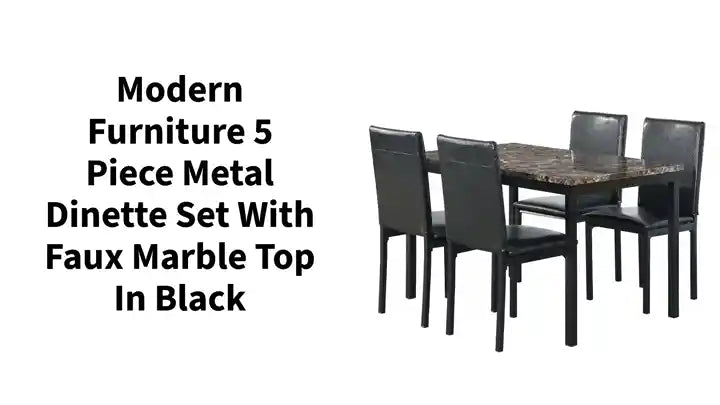 Modern Furniture 5 Piece Metal Dinette Set with Faux Marble Top in Black by@Outfy