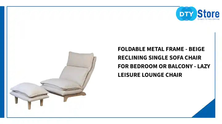 Foldable Metal Frame - Beige Reclining Single Sofa Chair for Bedroom or Balcony - Lazy Leisure Lounge Chair by@Outfy