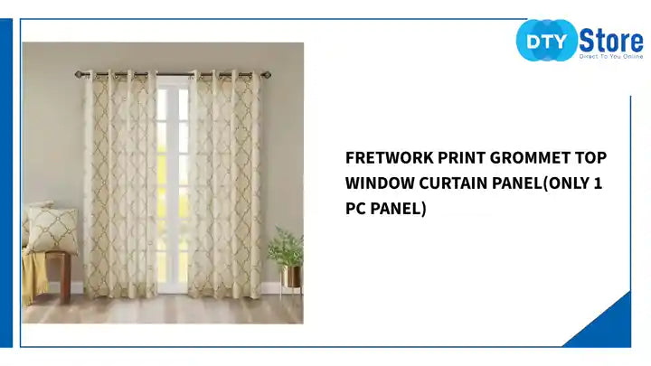 Fretwork Print Grommet Top Window Curtain Panel(Only 1 Pc Panel) by@Outfy