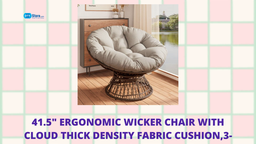 41.5&quot; Ergonomic Wicker Chair with Cloud Thick Density Fabric Cushion,3-proof Cover,High Capacity Iron Frame,Fluid 360 Degree Swivel for Reading,Living Room, Bedroom,Lounge,Brown Base,2 Colors by@Outfy