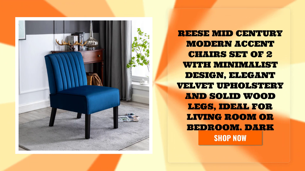 Reese Mid Century Modern Accent Chairs Set of 2 with Minimalist Design, Elegant Velvet Upholstery and Solid Wood Legs, Ideal for Living Room or Bedroom, Dark Blue by@Outfy