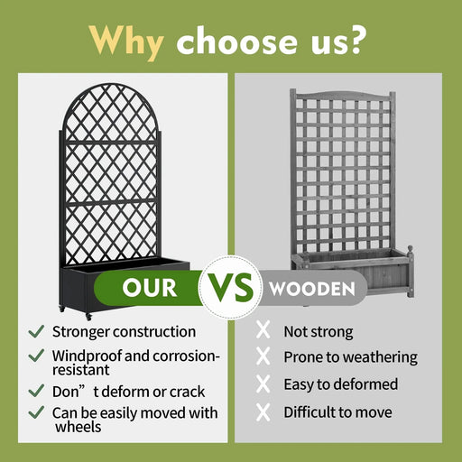 round Metal Planter Box with Trellis Raised Garden Bed with 4 wheelsTrellis & Privacy Screen for Climbing Plants, Vegetables, Vines Default -DTYStore