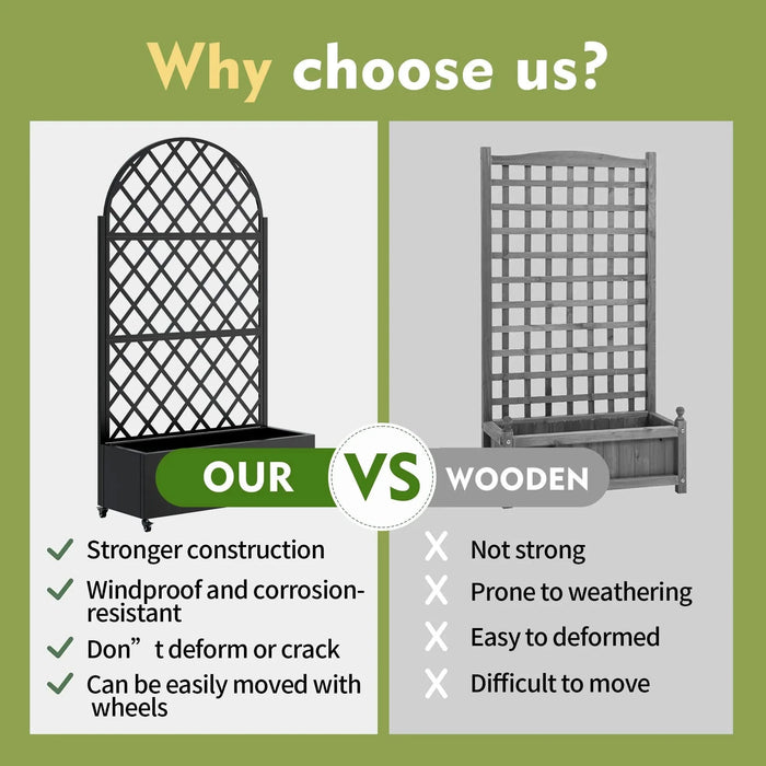 round Metal Planter Box with Trellis Raised Garden Bed with 4 wheelsTrellis & Privacy Screen for Climbing Plants, Vegetables, Vines Default -DTYStore