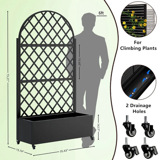 round Metal Planter Box with Trellis Raised Garden Bed with 4 wheelsTrellis & Privacy Screen for Climbing Plants, Vegetables, Vines Default -DTYStore