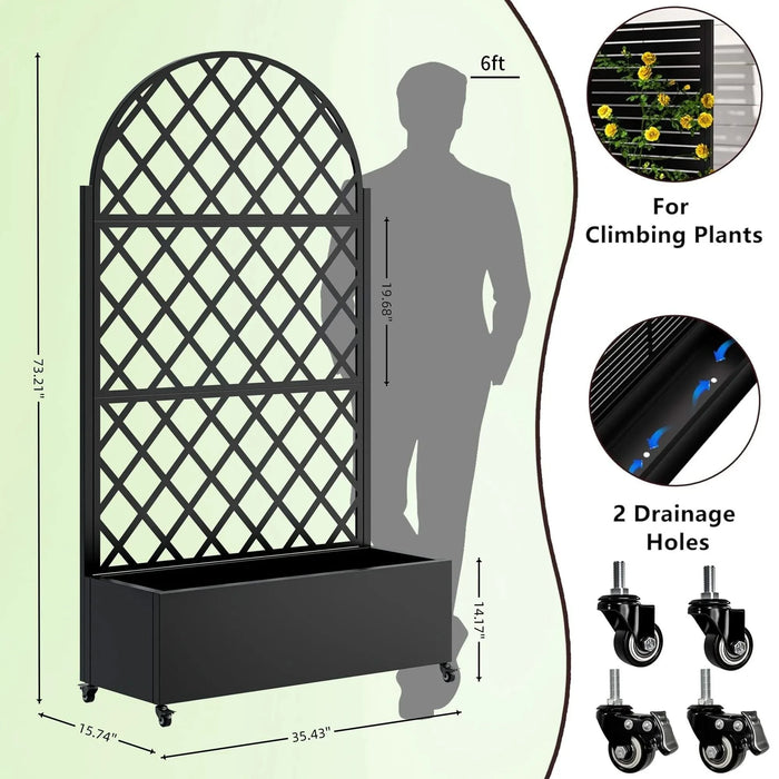 round Metal Planter Box with Trellis Raised Garden Bed with 4 wheelsTrellis & Privacy Screen for Climbing Plants, Vegetables, Vines Default -DTYStore