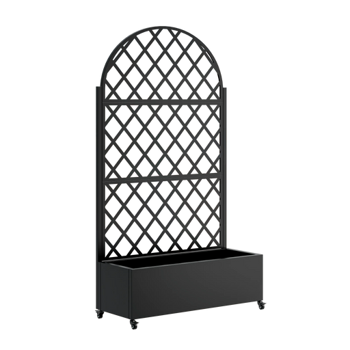 round Metal Planter Box with Trellis Raised Garden Bed with 4 wheelsTrellis & Privacy Screen for Climbing Plants, Vegetables, Vines Default -DTYStore