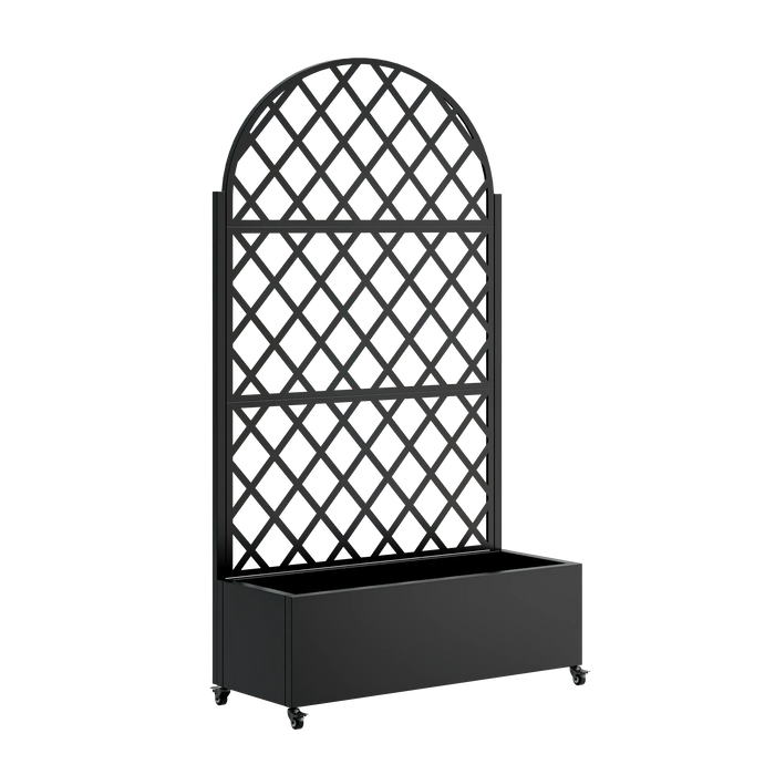 round Metal Planter Box with Trellis Raised Garden Bed with 4 wheelsTrellis & Privacy Screen for Climbing Plants, Vegetables, Vines Default -DTYStore