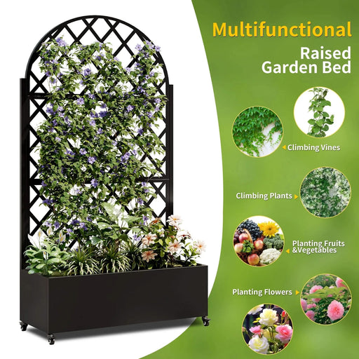 round Metal Planter Box with Trellis Raised Garden Bed with 4 wheelsTrellis & Privacy Screen for Climbing Plants, Vegetables, Vines Default -DTYStore
