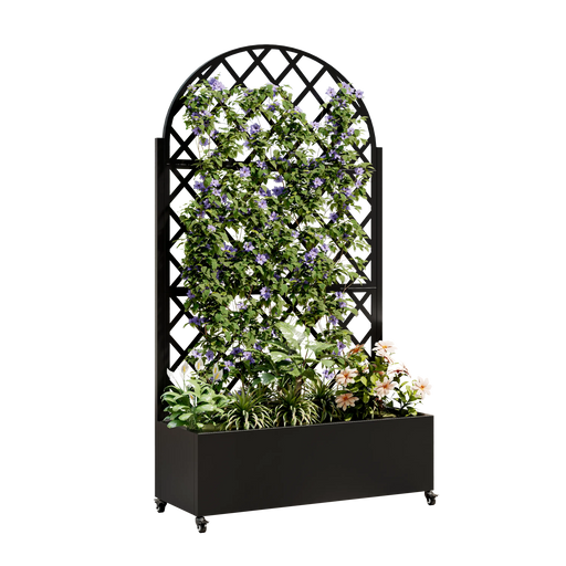 round Metal Planter Box with Trellis Raised Garden Bed with 4 wheelsTrellis & Privacy Screen for Climbing Plants, Vegetables, Vines Default -DTYStore
