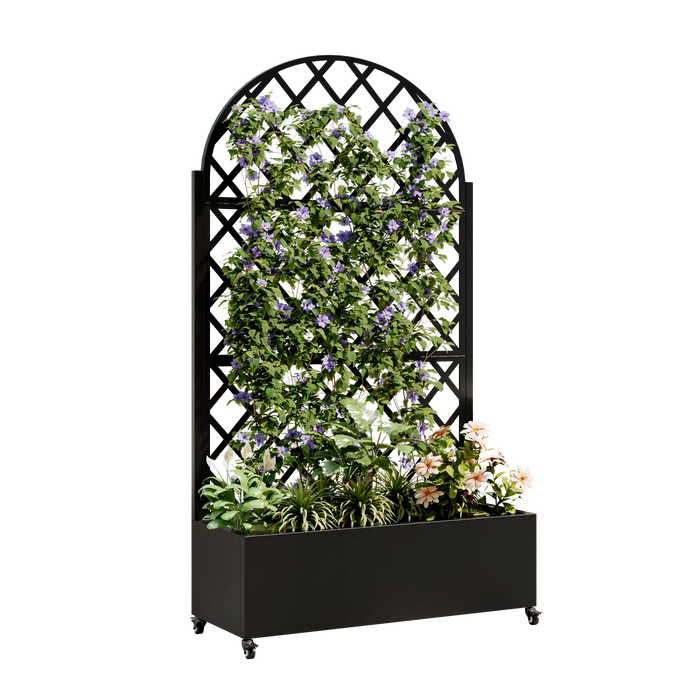 round Metal Planter Box with Trellis Raised Garden Bed with 4 wheelsTrellis & Privacy Screen for Climbing Plants, Vegetables, Vines Default -DTYStore