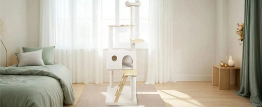 wood cat tree with large condo wood ladder and transparent spacecraft 165cm Default -DTYStore