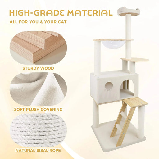 wood cat tree with large condo wood ladder and transparent spacecraft 165cm Default -DTYStore