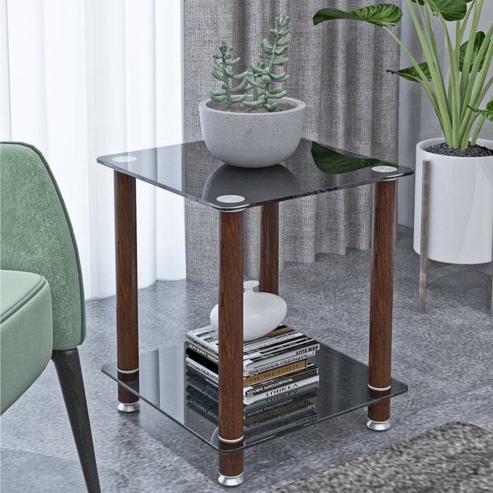 1-Piece Black + Walnut Side Table , 2-Tier Space End Table ,Modern Night Stand, Sofa table, Side Table with Storage ShelveDTYStore