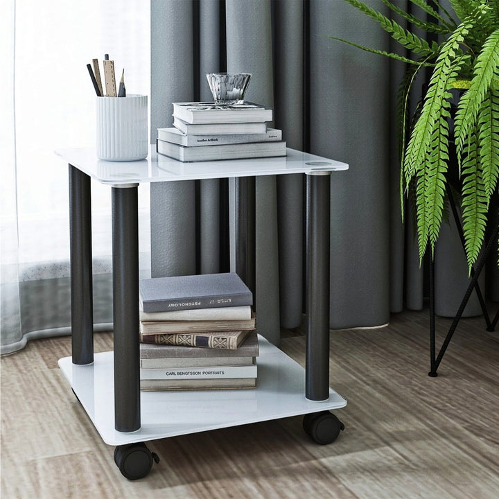 1-Piece White+Black Side Table , 2-Tier Space End Table ,Modern Night Stand, Sofa table, Side Table with Storage ShelveDTYStore