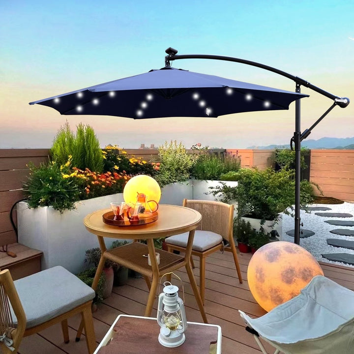 10 ft Outdoor Patio Umbrella Solar Powered LED Lighted Sun Shade Market Waterproof 8 Ribs Umbrella with Crank and Cross Base for Garden Deck Backyard Pool Shade Outside Deck Swimming PoolDTYStore