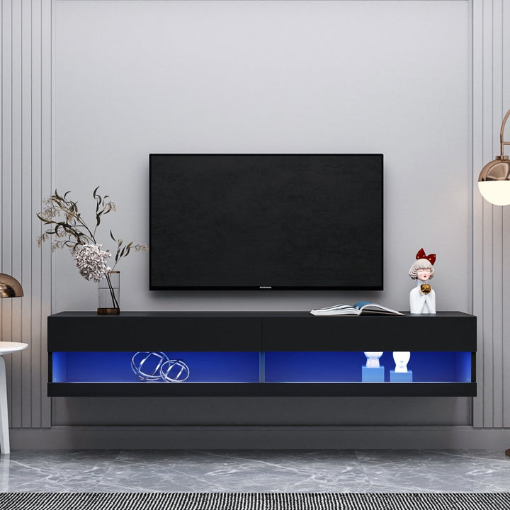 180 Wall Mounted Floating 80" TV Stand with 20 Color LEDs BlackDTYStore