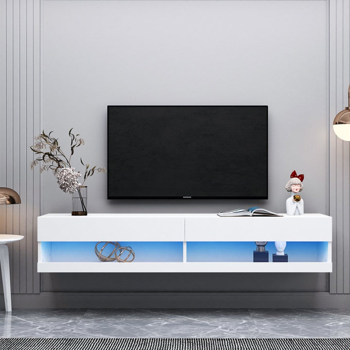 180 Wall Mounted Floating 80" TV Stand with 20 Color LEDs WhiteDTYStore
