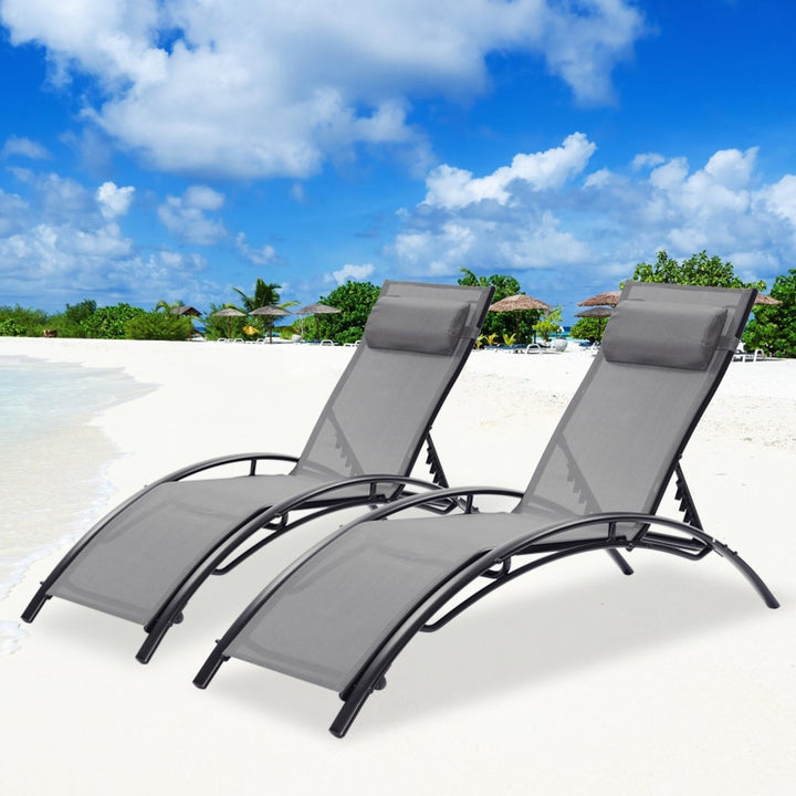 2 PCS Set Chaise Lounge Outdoor Lounge Chair Lounger Recliner Chair For Patio Lawn Beach Pool Side SunbathingDTYStore