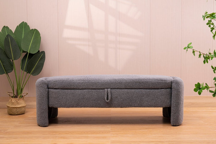 2152 Footstool with storage function gray teddy fabric suitable for hallway bedroom living roomDTYStore